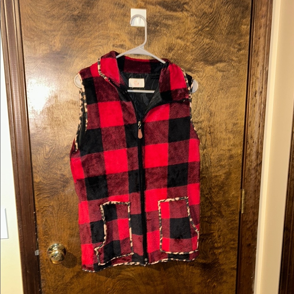 Red and Black Vest with Animal Print Border